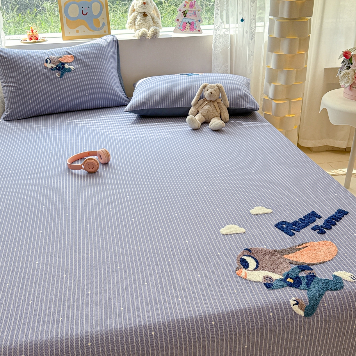 91家纺网 家纺一手货源 找家纺 慕尚家纺 2025新款全棉磨毛毛巾绣单床单 床单单件 字母兔