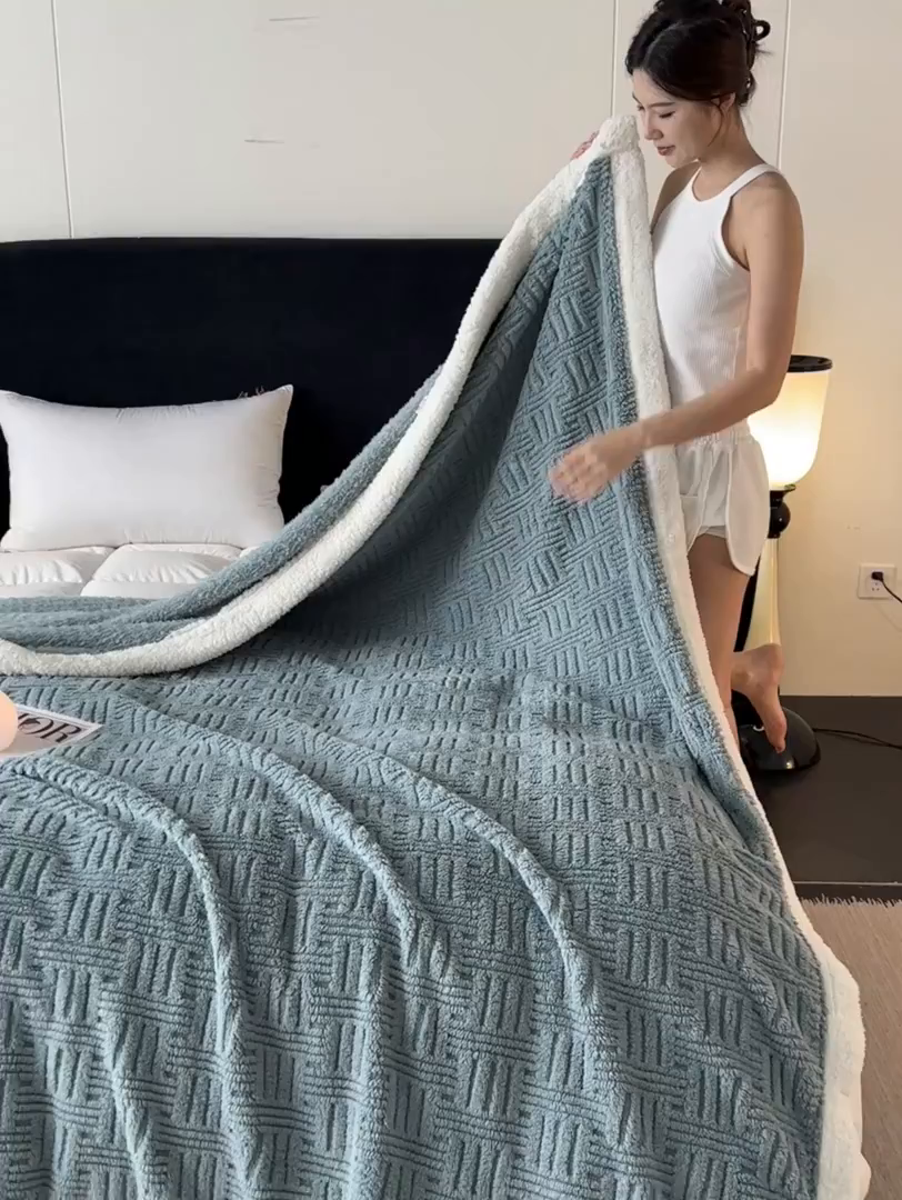 91家纺网 家纺一手货源 找家纺 （总）永耀家纺 2025新款横竖格单层双面绒毛毯