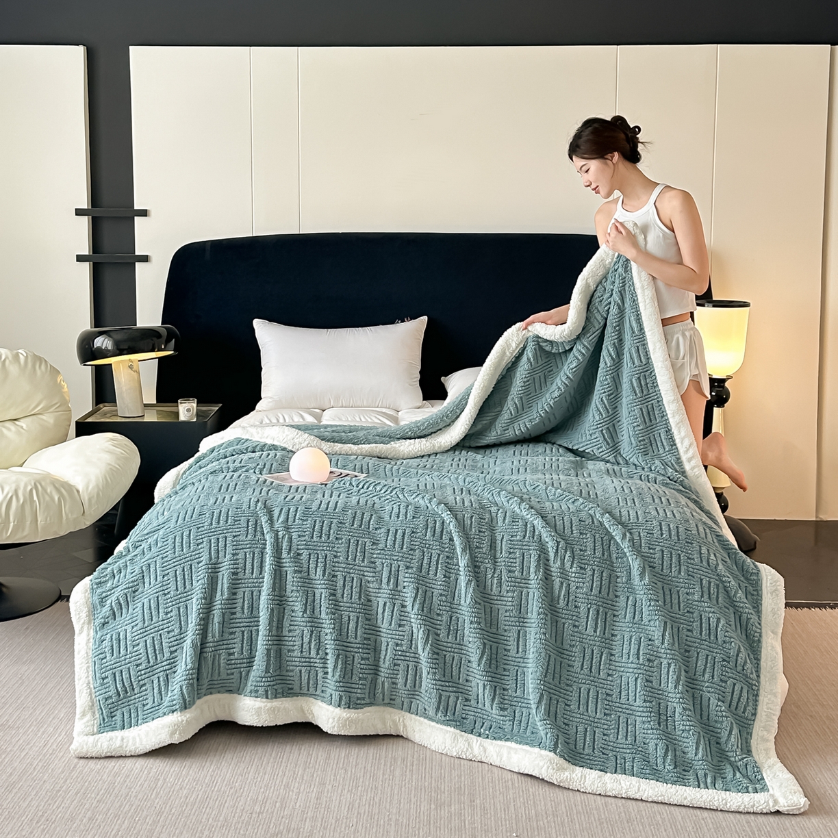 91家纺网 家纺一手货源 找家纺 （总）永耀家纺 2025新款横竖格单层双面绒毛毯