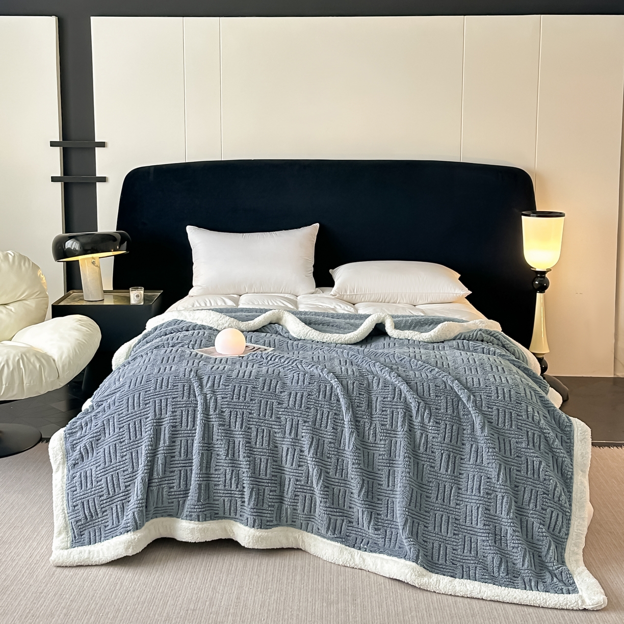 永耀家纺 2025新款横竖格单层双面绒毛毯 冰川灰