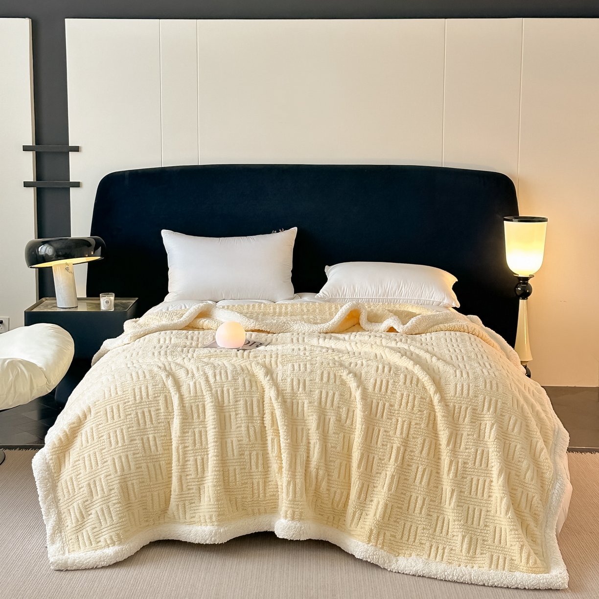 91家纺网 家纺一手货源 找家纺 永耀家纺 2025新款横竖格单层双面绒毛毯 稻香黄