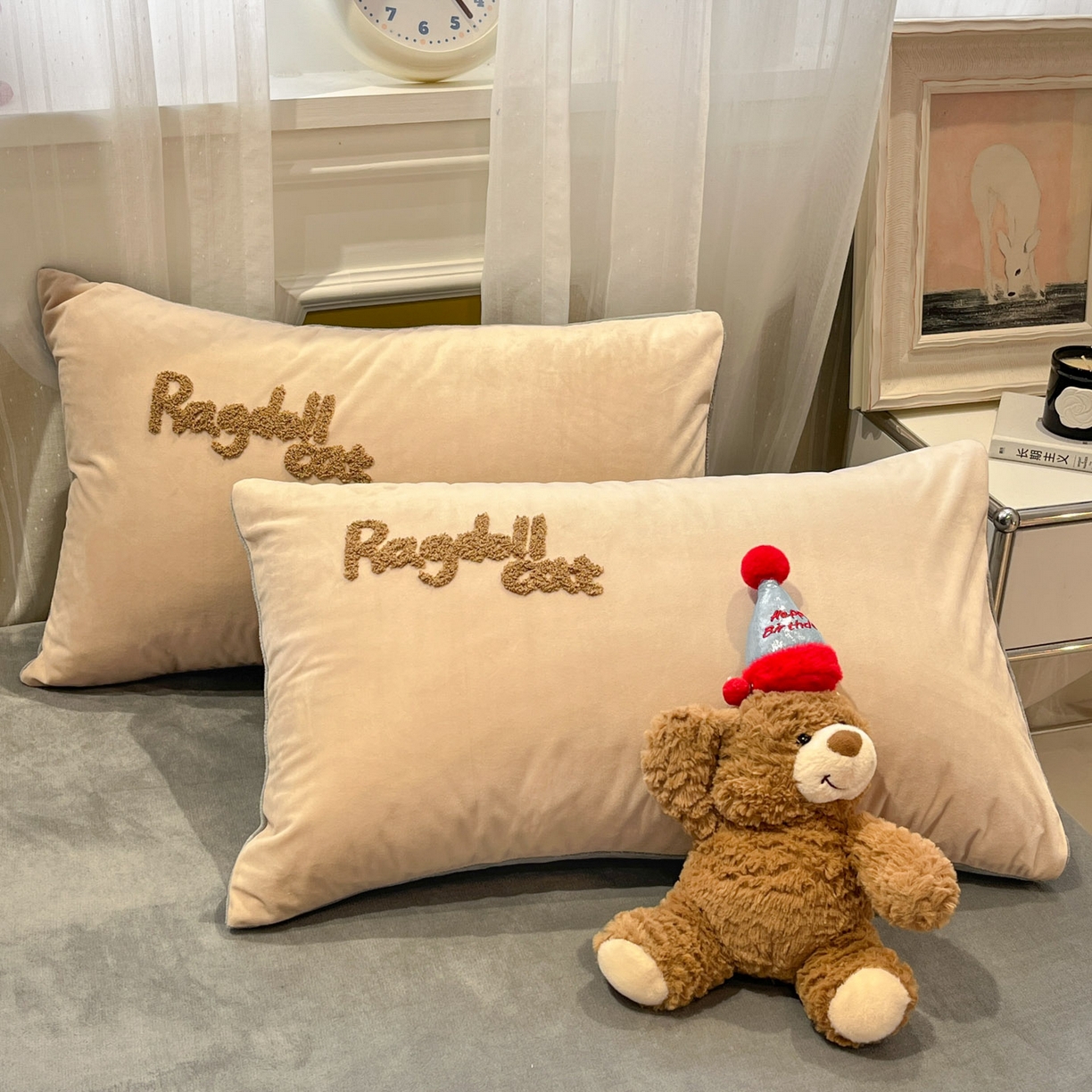 91家纺网 家纺一手货源 找家纺 麦空家居 2025新款高克重A类A版宝宝绒B版牛奶绒毛巾绣三件套四件套 哈基咪-香槟