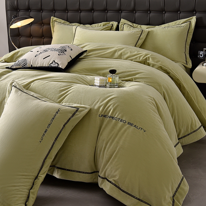 米奈家居 2025新款宝宝绒压线织带四件套-法拉 法拉-元气绿