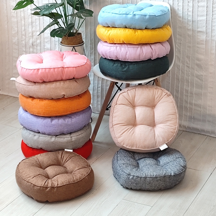 （总）李帅家居 2025新款加厚透气舒适圆形立体亚麻坐垫