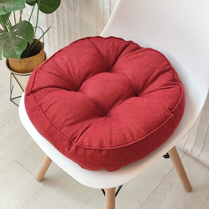 李帅家居 2025新款加厚透气舒适圆形立体亚麻坐垫 圆形立体酒红