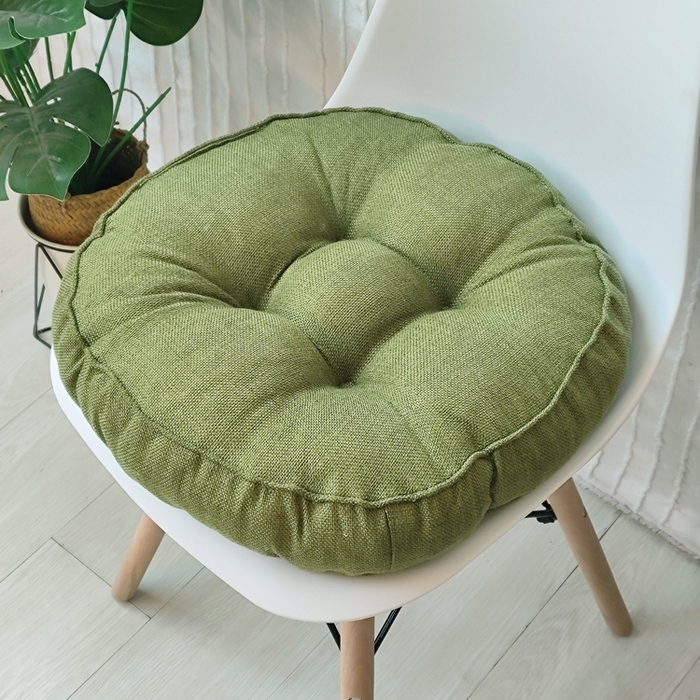 李帅家居 2025新款加厚透气舒适圆形立体亚麻坐垫 圆形立体雅绿