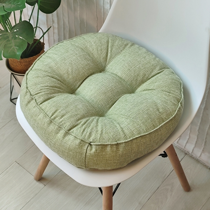 李帅家居 2025新款加厚透气舒适圆形立体亚麻坐垫 圆形立体抹茶绿