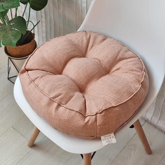 李帅家居 2025新款加厚透气舒适圆形立体亚麻坐垫 圆形立体淡粉
