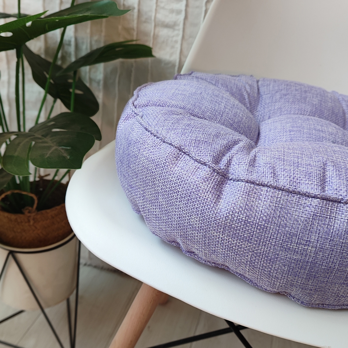 91家纺网 家纺一手货源 找家纺 李帅家居 2025新款加厚透气舒适圆形立体亚麻坐垫 圆形立体魅紫
