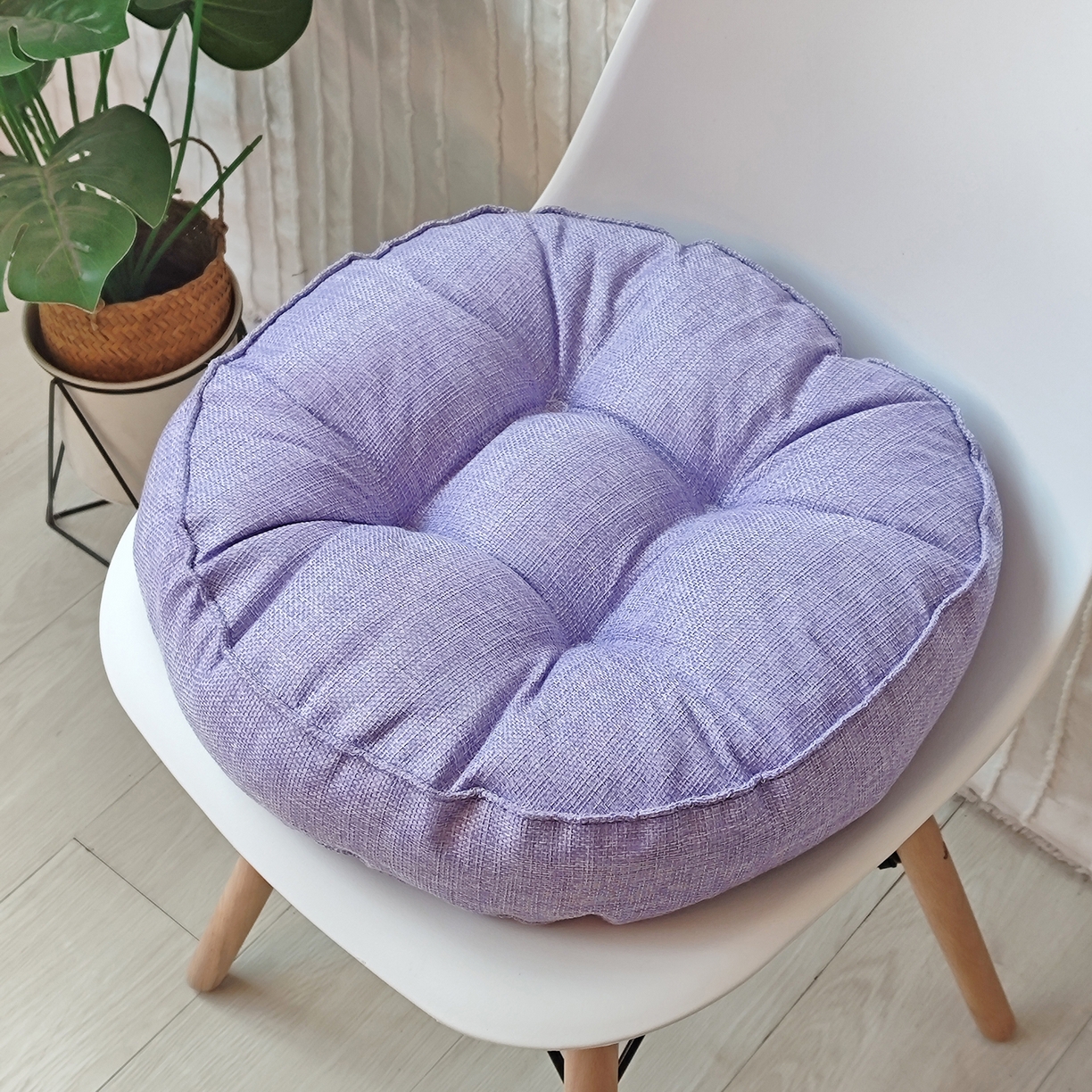 91家纺网 家纺一手货源 找家纺 李帅家居 2025新款加厚透气舒适圆形立体亚麻坐垫 圆形立体魅紫
