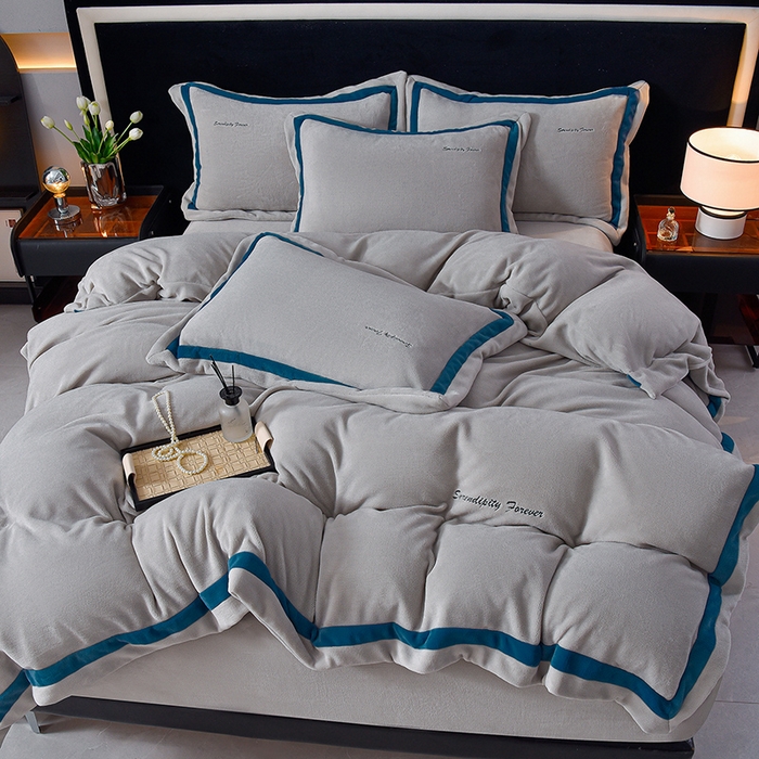 91家纺网 家纺一手货源 找家纺 （总）米奈家居 2025新款宝宝绒撞色拼角四件套-罗兰