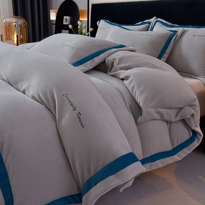 91家纺网 家纺一手货源 找家纺 （总）米奈家居 2025新款宝宝绒撞色拼角四件套-罗兰