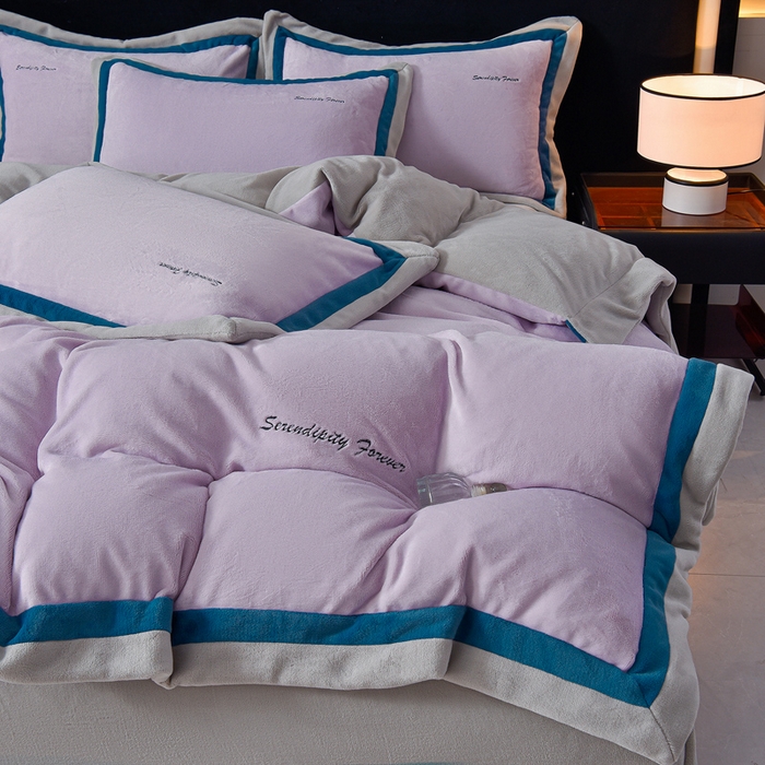 91家纺网 家纺一手货源 找家纺 （总）米奈家居 2025新款宝宝绒撞色拼角四件套-罗兰