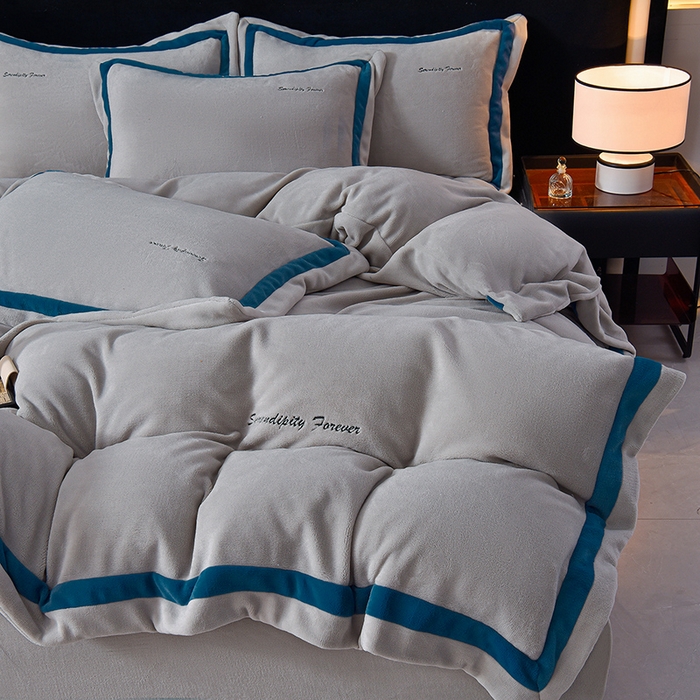 米奈家居 2025新款宝宝绒撞色拼角四件套-罗兰 高级灰