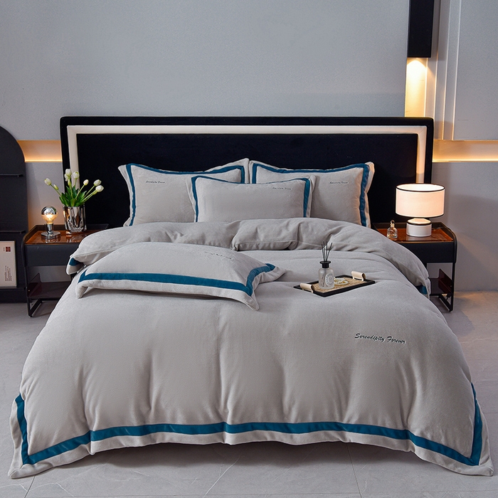 91家纺网 家纺一手货源 找家纺 米奈家居 2025新款宝宝绒撞色拼角四件套-罗兰 高级灰