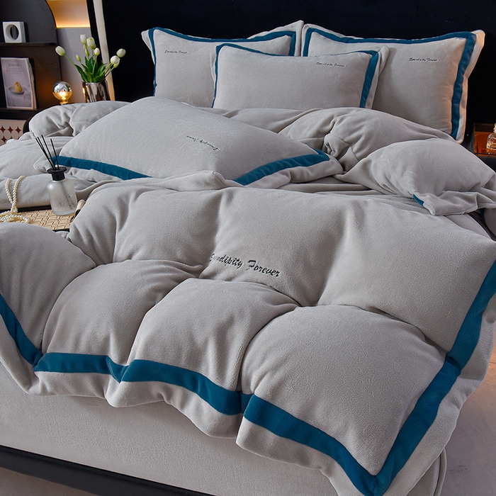 91家纺网 家纺一手货源 找家纺 米奈家居 2025新款宝宝绒撞色拼角四件套-罗兰 高级灰