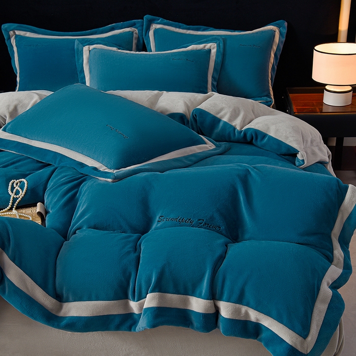 米奈家居 2025新款宝宝绒撞色拼角四件套-罗兰 故宫蓝