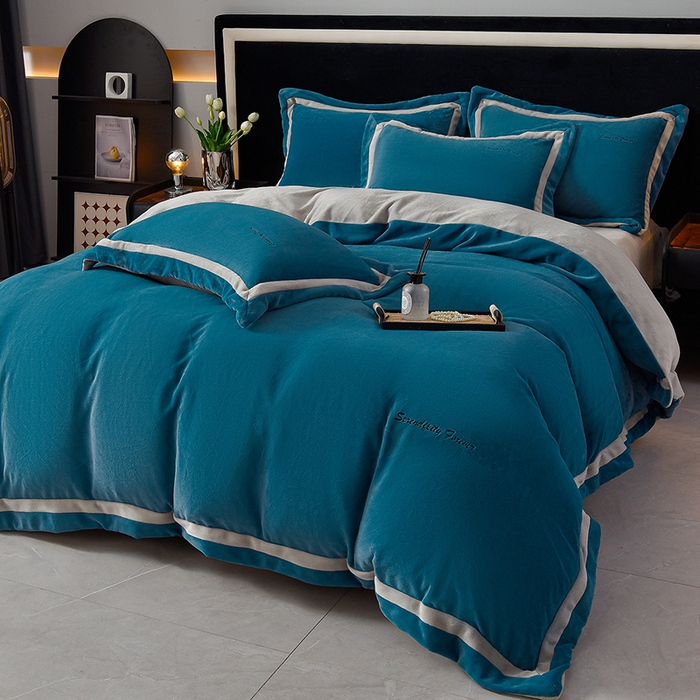 91家纺网 家纺一手货源 找家纺 米奈家居 2025新款宝宝绒撞色拼角四件套-罗兰 故宫蓝