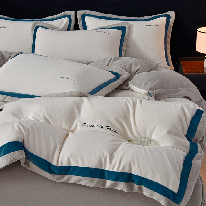 米奈家居 2025新款宝宝绒撞色拼角四件套-罗兰 绅士白