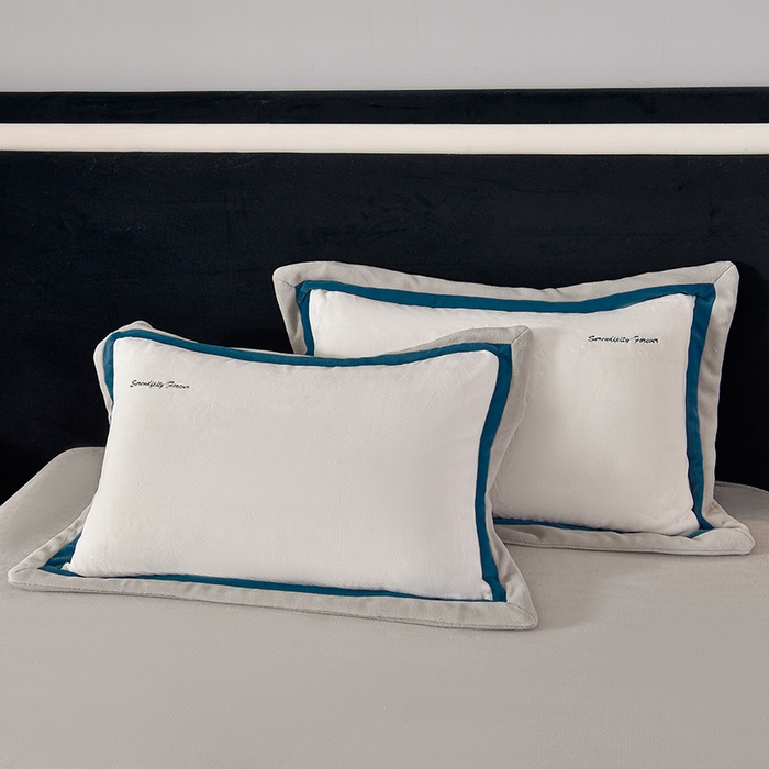 91家纺网 家纺一手货源 找家纺 米奈家居 2025新款宝宝绒撞色拼角四件套-罗兰 绅士白