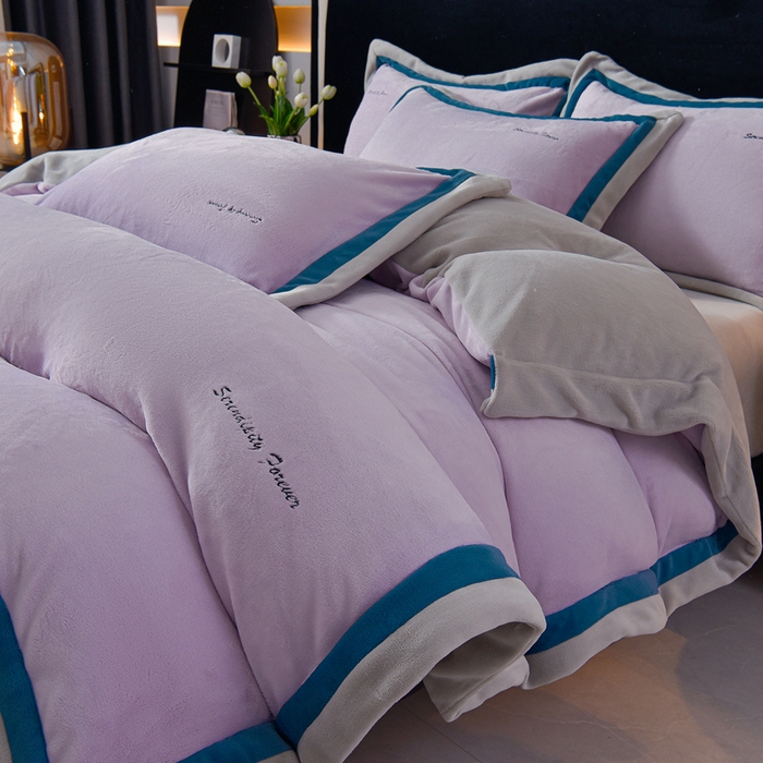 91家纺网 家纺一手货源 找家纺 米奈家居 2025新款宝宝绒撞色拼角四件套-罗兰 香芋紫