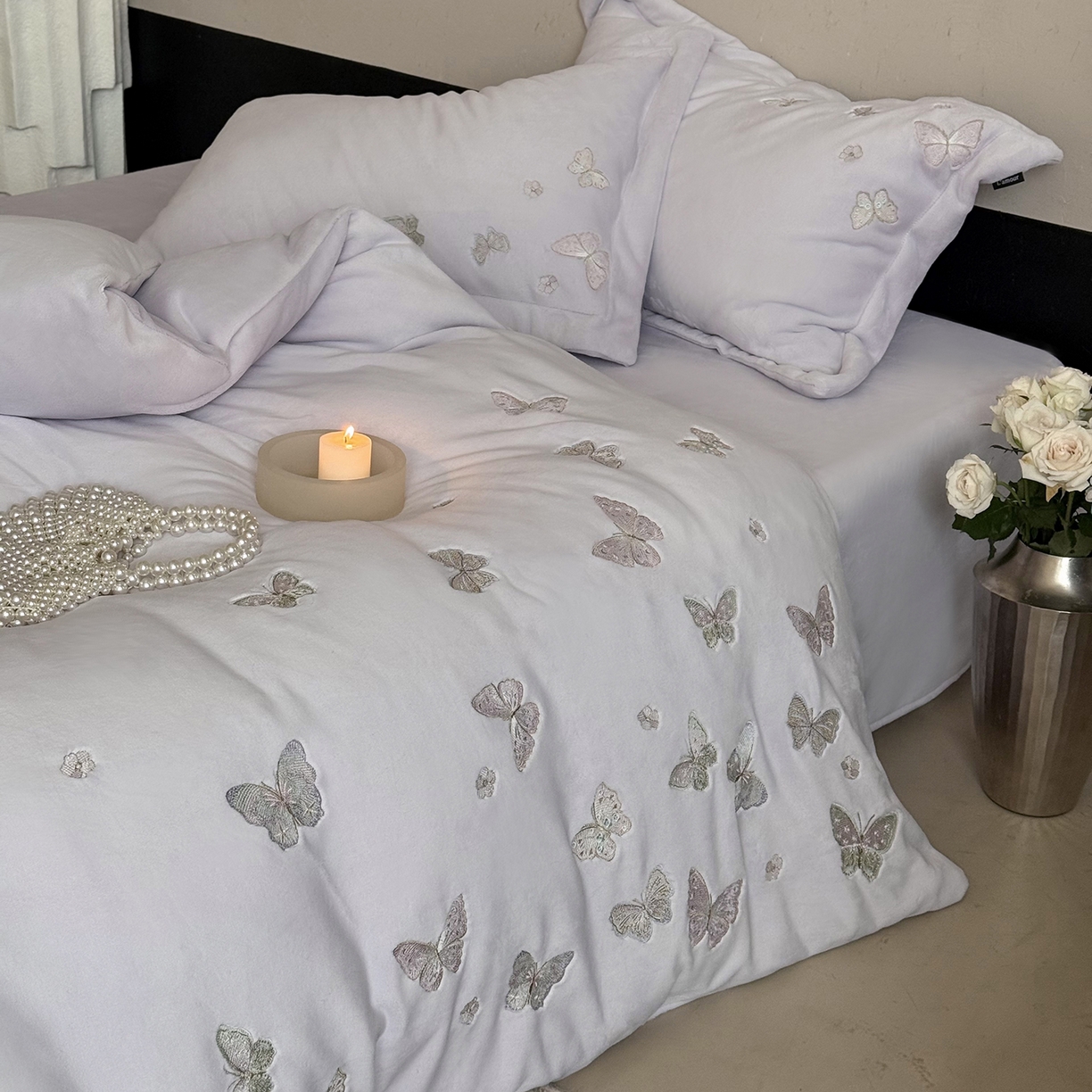 鹿班家居 2025新款冬季高克重牛奶绒精密刺绣系列四件套-温柔浅梦（标准会员-10元） 温柔浅梦-紫色