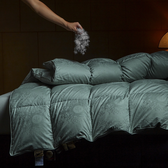 91家纺网 家纺一手货源 找家纺 暖羽屋羽绒馆 2025新款鹅绒丝被芯 盛世典雅羽绒被子 双人羽毛被 2米婚庆春秋被芯 盛世典雅 蓝