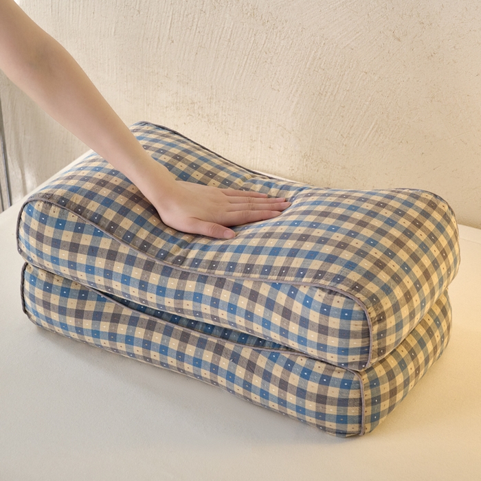 91家纺网 家纺一手货源 找家纺 明星枕业 2025新款全棉水洗棉提花荞麦枕头颈椎枕成人护颈助眠枕单人枕芯内胆可拆洗 波浪枕-蓝色