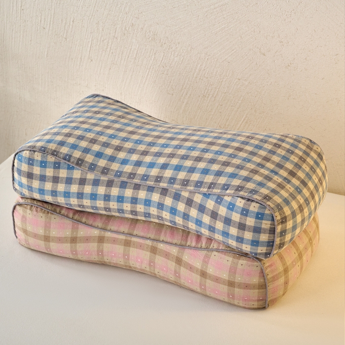 91家纺网 家纺一手货源 找家纺 明星枕业 2025新款全棉水洗棉提花荞麦枕头颈椎枕成人护颈助眠枕单人枕芯内胆可拆洗 波浪枕-蓝色