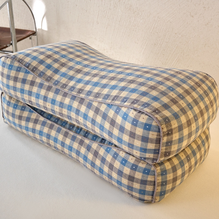 91家纺网 家纺一手货源 找家纺 明星枕业 2025新款全棉水洗棉提花荞麦枕头颈椎枕成人护颈助眠枕单人枕芯内胆可拆洗 波浪枕-蓝色