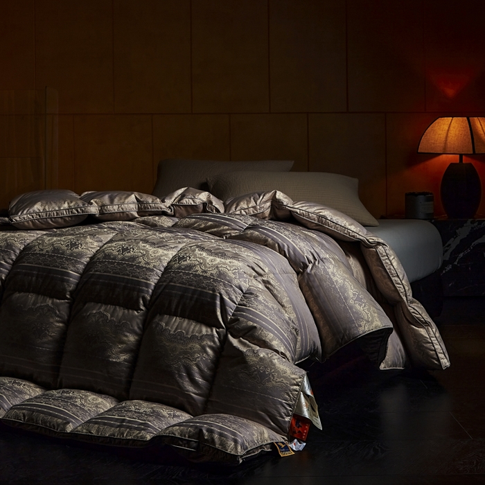 91家纺网 家纺一手货源 找家纺 暖羽屋羽绒馆 2025新款鹅绒丝被芯 时空春秋被冬被 羽毛被子 羽绒被2米双人加厚秋冬被 时空 灰