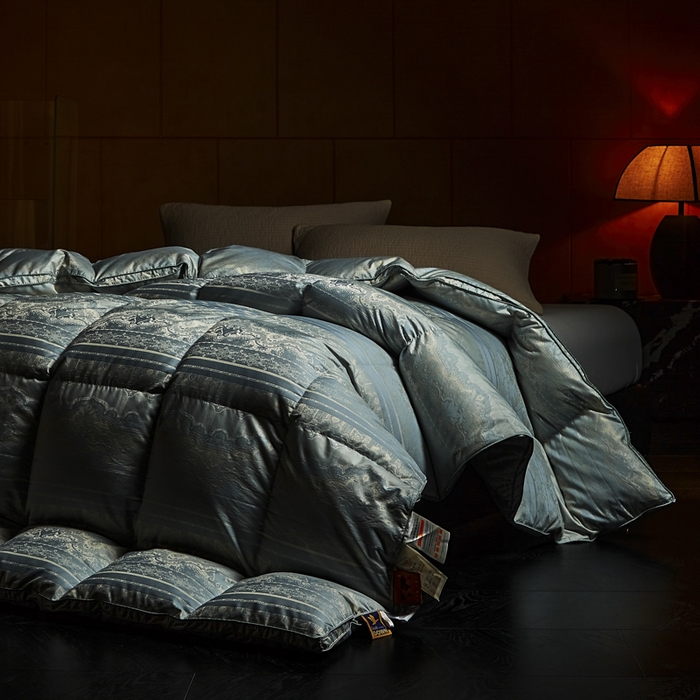 91家纺网 家纺一手货源 找家纺 暖羽屋羽绒馆 2025新款鹅绒丝被芯 时空春秋被冬被 羽毛被子 羽绒被2米双人加厚秋冬被 时空 蓝