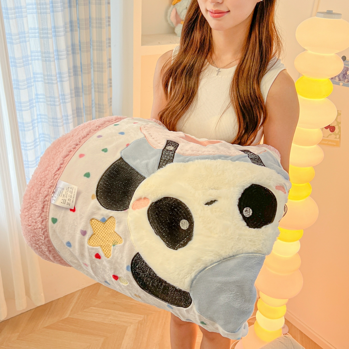 91家纺网 家纺一手货源 找家纺 （总）子钦家纺 2025新款秋冬加厚牛奶绒羊羔绒卡通贴布绣毛毯-快乐熊猫