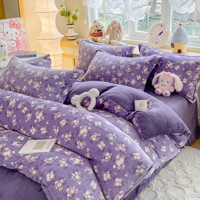 91家纺网 家纺一手货源 找家纺 一比一  2025新款双面牛奶绒四件套 豆蔻年华