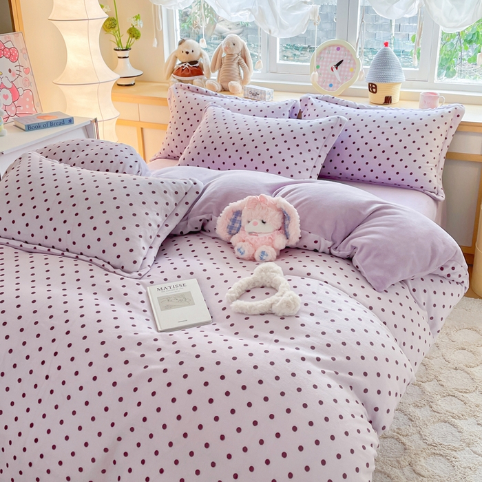 91家纺网 家纺一手货源 找家纺 一比一  2025新款双面牛奶绒四件套 紫啵啵