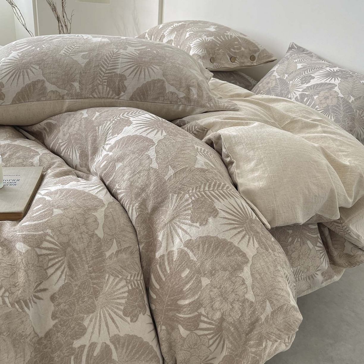 （总） 2025新款秋冬新款色织提花棉麻四件套纯棉全棉复古风素色亚麻高级感工艺款床上用品