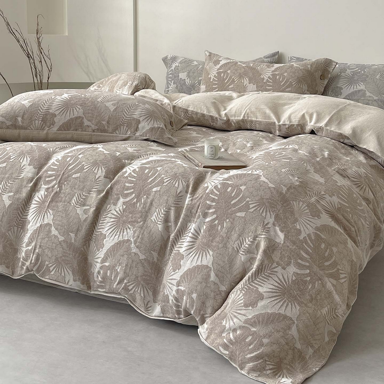 91家纺网 家纺一手货源 找家纺 （总） 2025新款秋冬新款色织提花棉麻四件套纯棉全棉复古风素色亚麻高级感工艺款床上用品