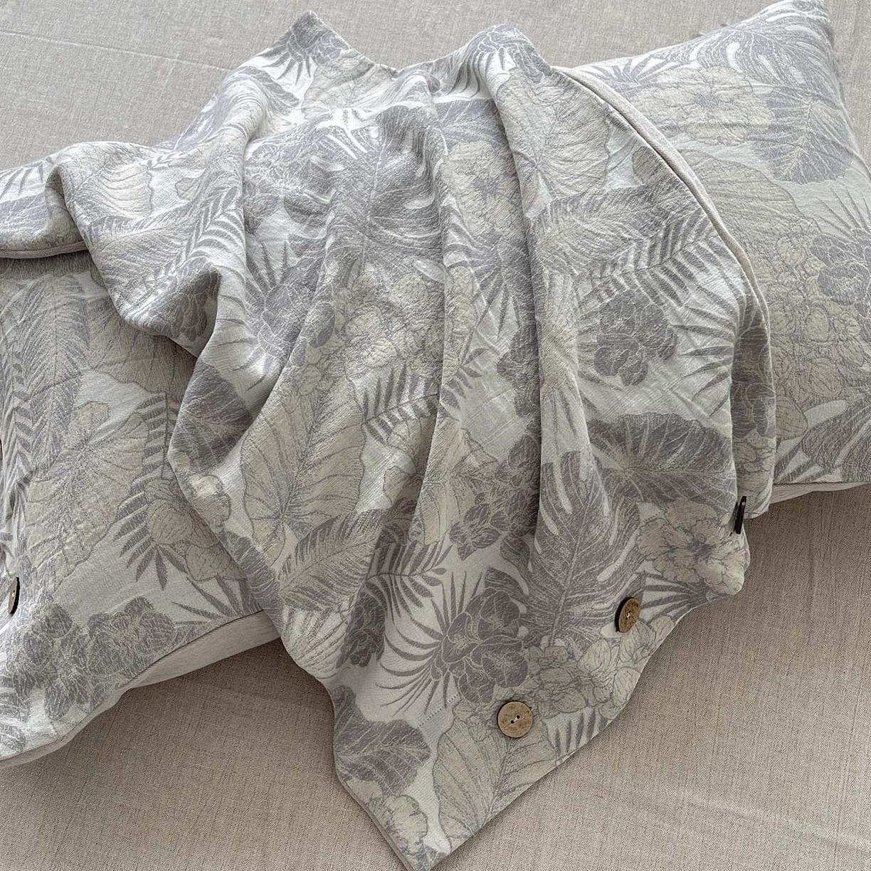 91家纺网 家纺一手货源 找家纺  2025新款秋冬新款色织提花棉麻四件套纯棉全棉复古风素色亚麻高级感工艺款床上用品 茉宜-灰