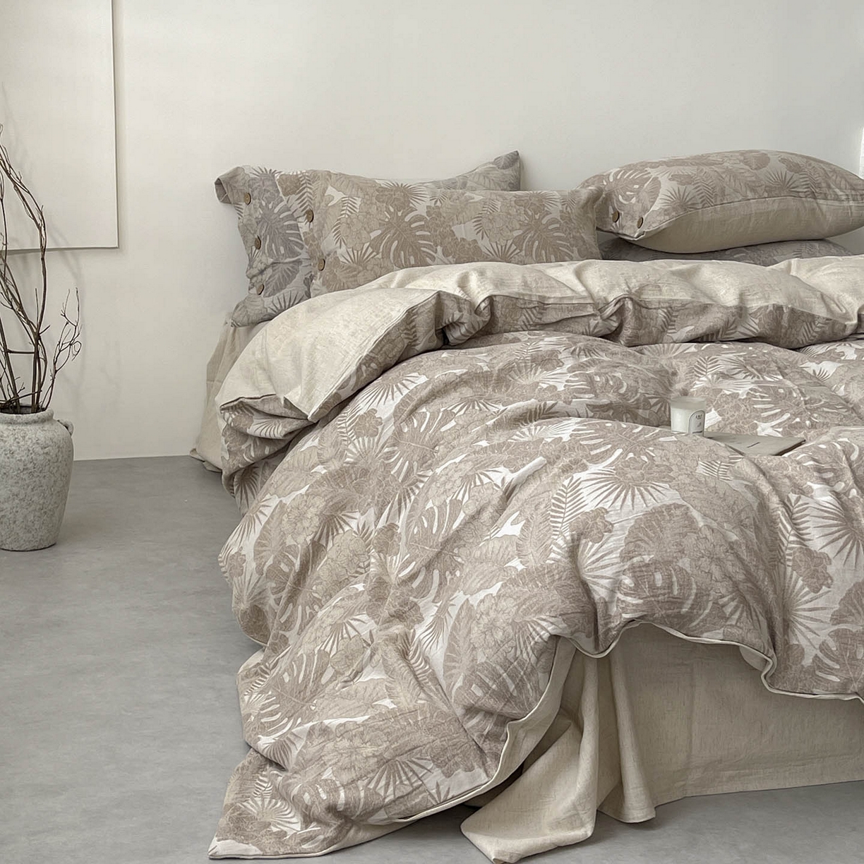 91家纺网 家纺一手货源 找家纺  2025新款秋冬新款色织提花棉麻四件套纯棉全棉复古风素色亚麻高级感工艺款床上用品 茉宜-棕