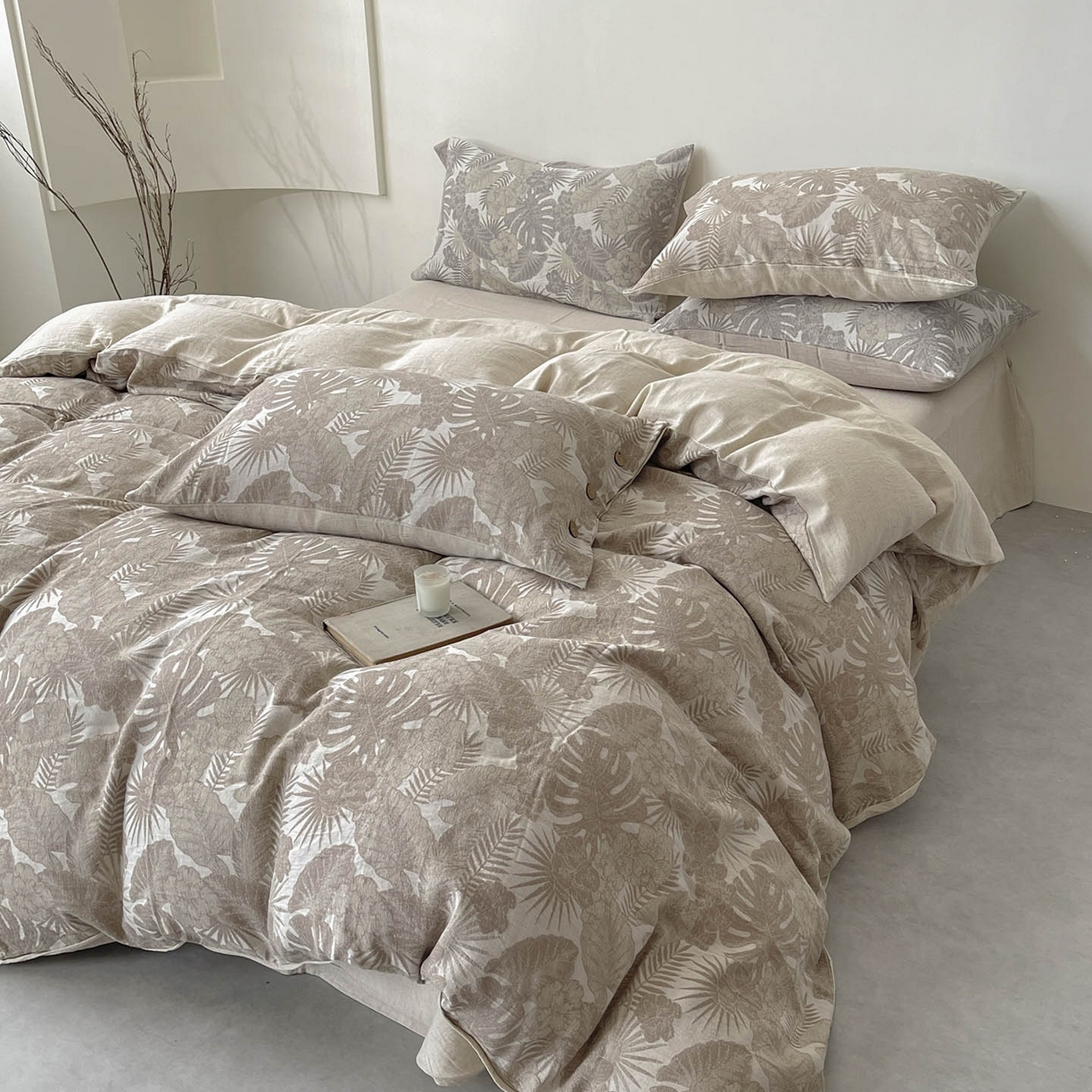 91家纺网 家纺一手货源 找家纺  2025新款秋冬新款色织提花棉麻四件套纯棉全棉复古风素色亚麻高级感工艺款床上用品 茉宜-棕