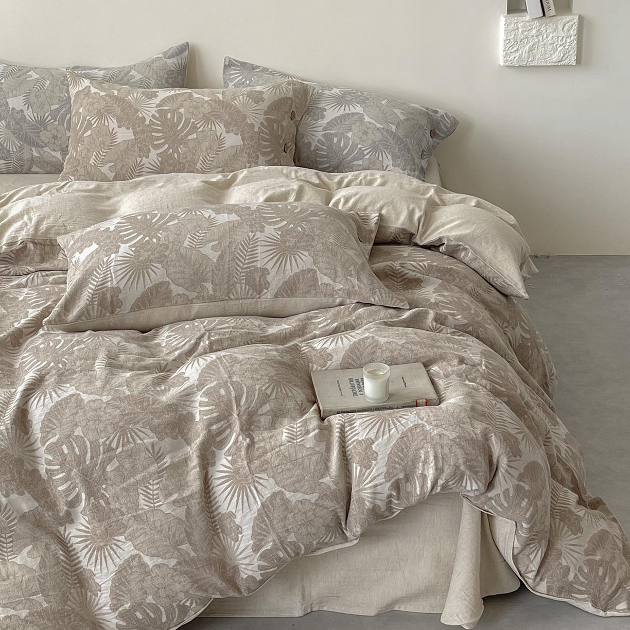  2025新款秋冬新款色织提花棉麻四件套纯棉全棉复古风素色亚麻高级感工艺款床上用品 茉宜-棕