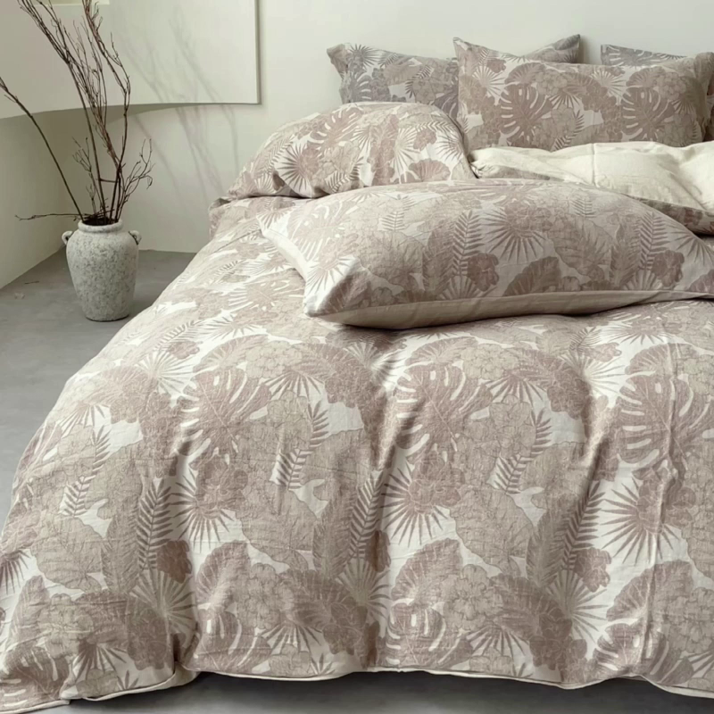 91家纺网 家纺一手货源 找家纺 （总） 2025新款秋冬新款色织提花棉麻四件套纯棉全棉复古风素色亚麻高级感工艺款床上用品