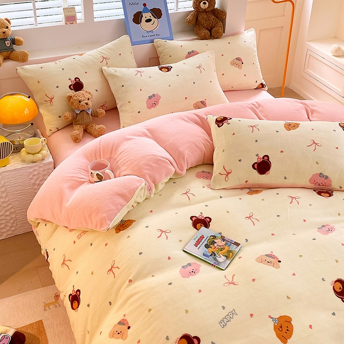 91家纺网 家纺一手货源 找家纺 YYDS网供  2025新款ins风牛奶绒四件套萌趣卡通三件套花卉单被套秋冬软fufu防静电 多彩缤纷美梦
