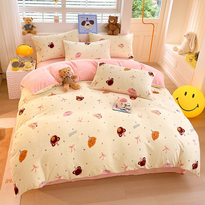 91家纺网 家纺一手货源 找家纺 YYDS网供  2025新款ins风牛奶绒四件套萌趣卡通三件套花卉单被套秋冬软fufu防静电 多彩缤纷美梦