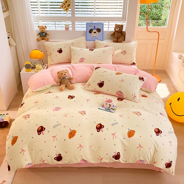 91家纺网 家纺一手货源 找家纺 YYDS网供  2025新款ins风牛奶绒四件套萌趣卡通三件套花卉单被套秋冬软fufu防静电 多彩缤纷美梦