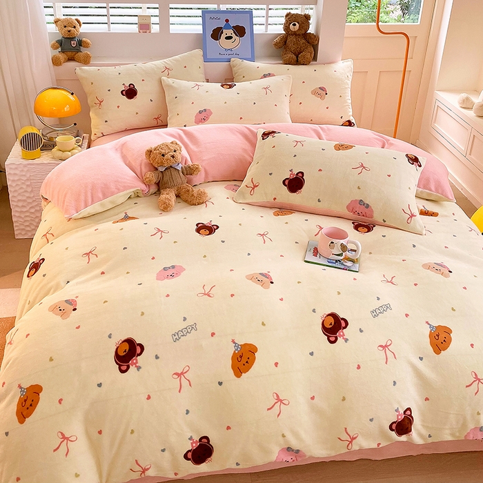 91家纺网 家纺一手货源 找家纺 YYDS网供  2025新款ins风牛奶绒四件套萌趣卡通三件套花卉单被套秋冬软fufu防静电 多彩缤纷美梦