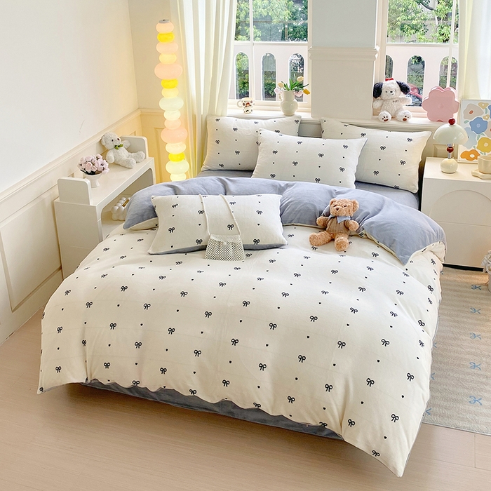 91家纺网 家纺一手货源 找家纺 YYDS网供  2025新款ins风牛奶绒四件套萌趣卡通三件套花卉单被套秋冬软fufu防静电 甜蜜蝴蝶结