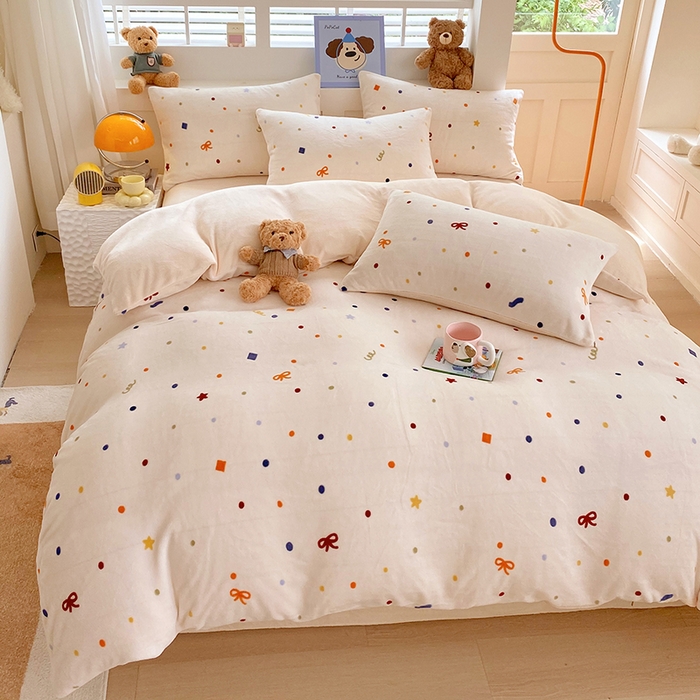 91家纺网 家纺一手货源 找家纺 YYDS网供  2025新款ins风牛奶绒四件套萌趣卡通三件套花卉单被套秋冬软fufu防静电 五彩星空点点