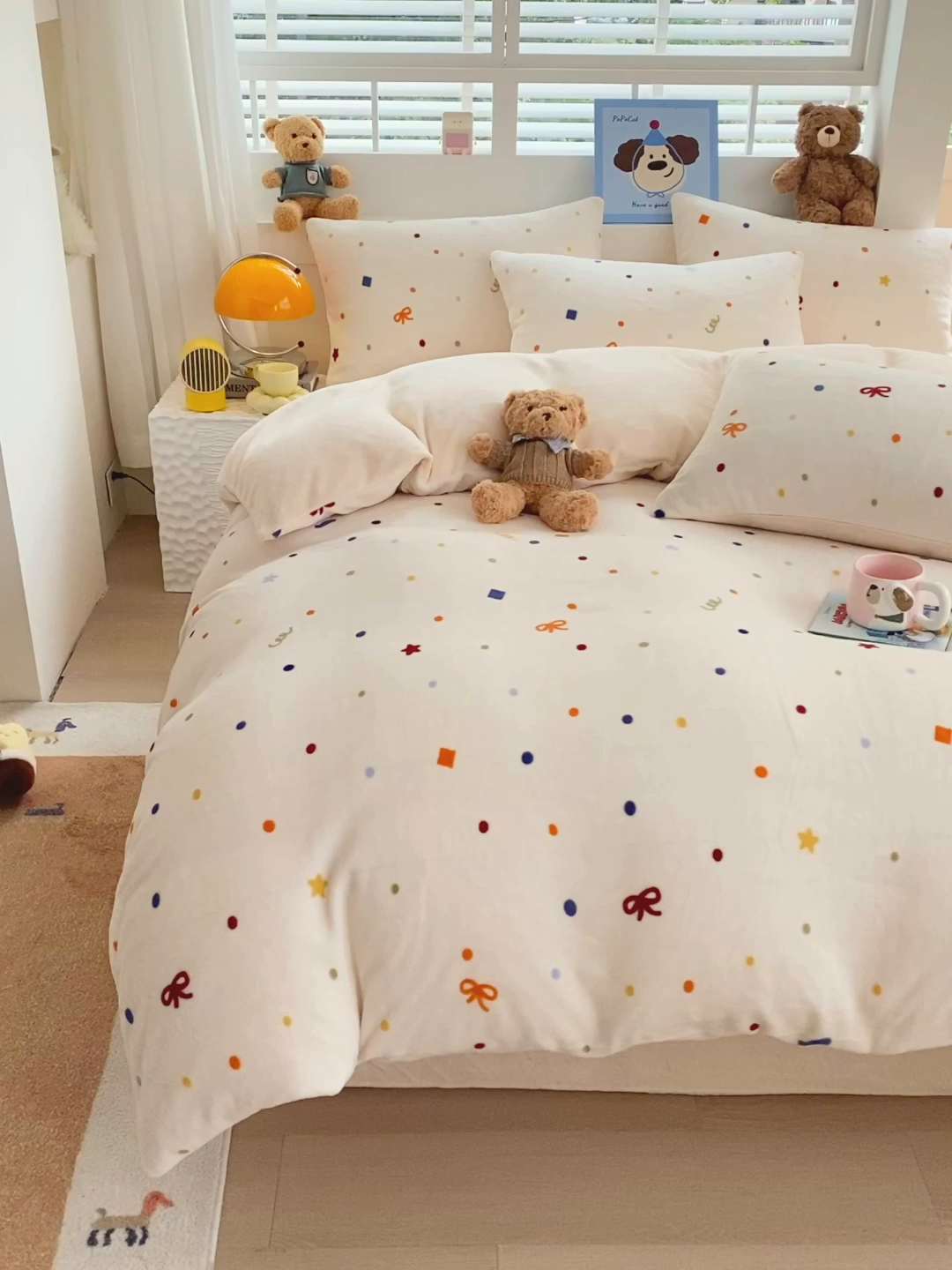 91家纺网 家纺一手货源 找家纺 YYDS网供  2025新款ins风牛奶绒四件套萌趣卡通三件套花卉单被套秋冬软fufu防静电 五彩星空点点