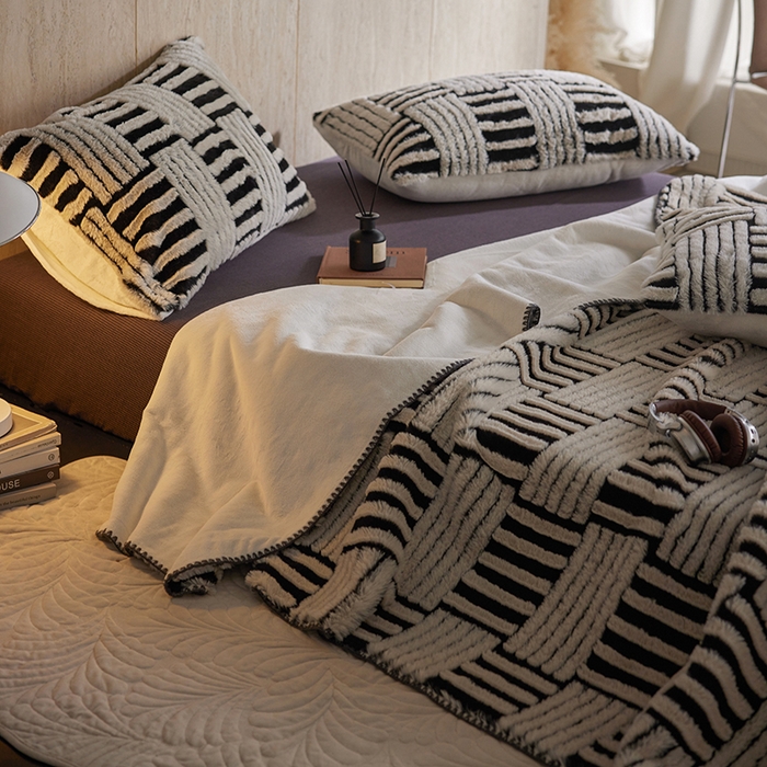 91家纺网 家纺一手货源 找家纺 （总）宜代光年 2025新款云貂绒色织提花双层毯-场景一